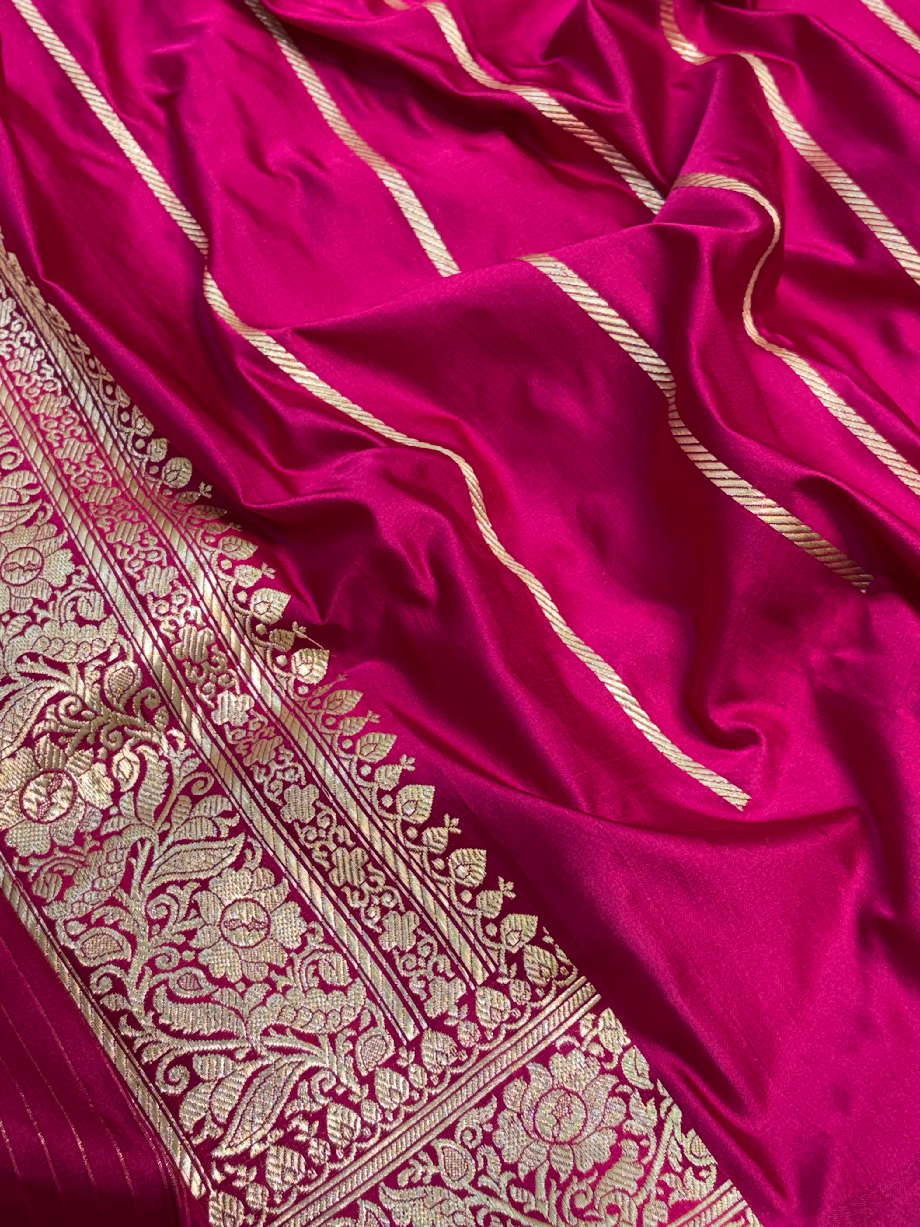Pink Handwoven Banarasi Satin Silk with Chunari Buti