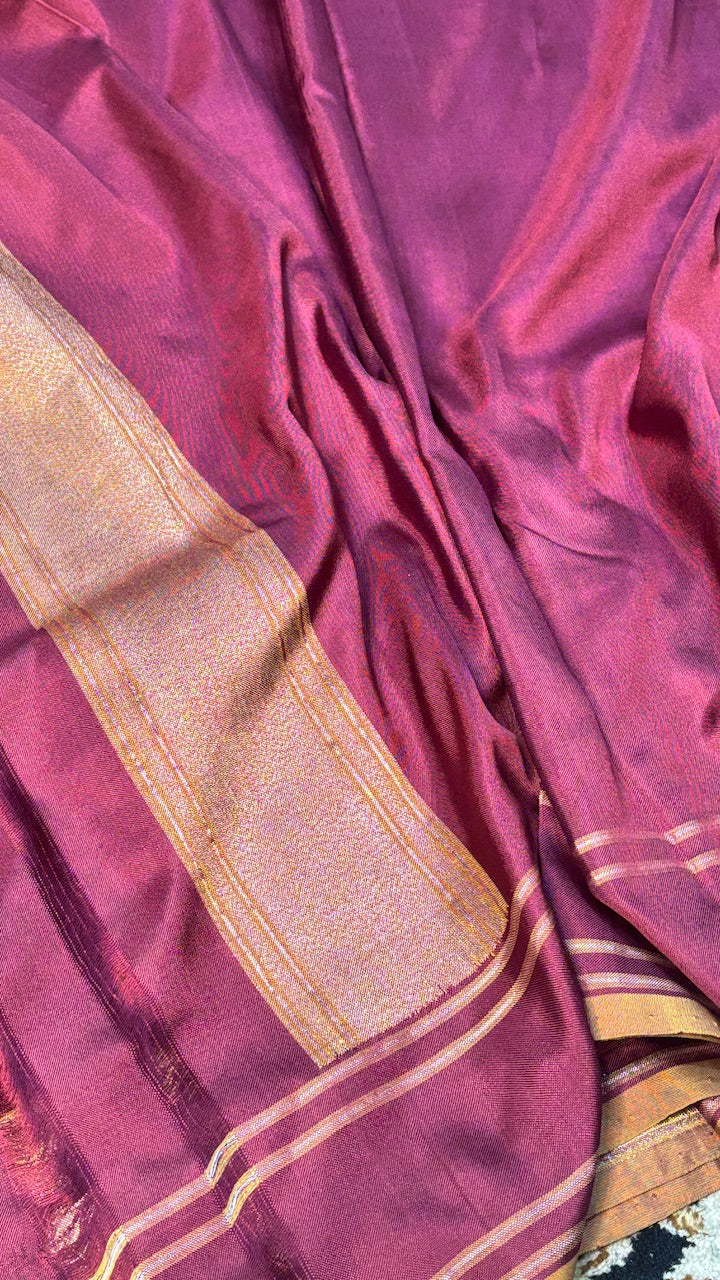 Wine Pure Banarasi Ektara Silk Handwoven Saree