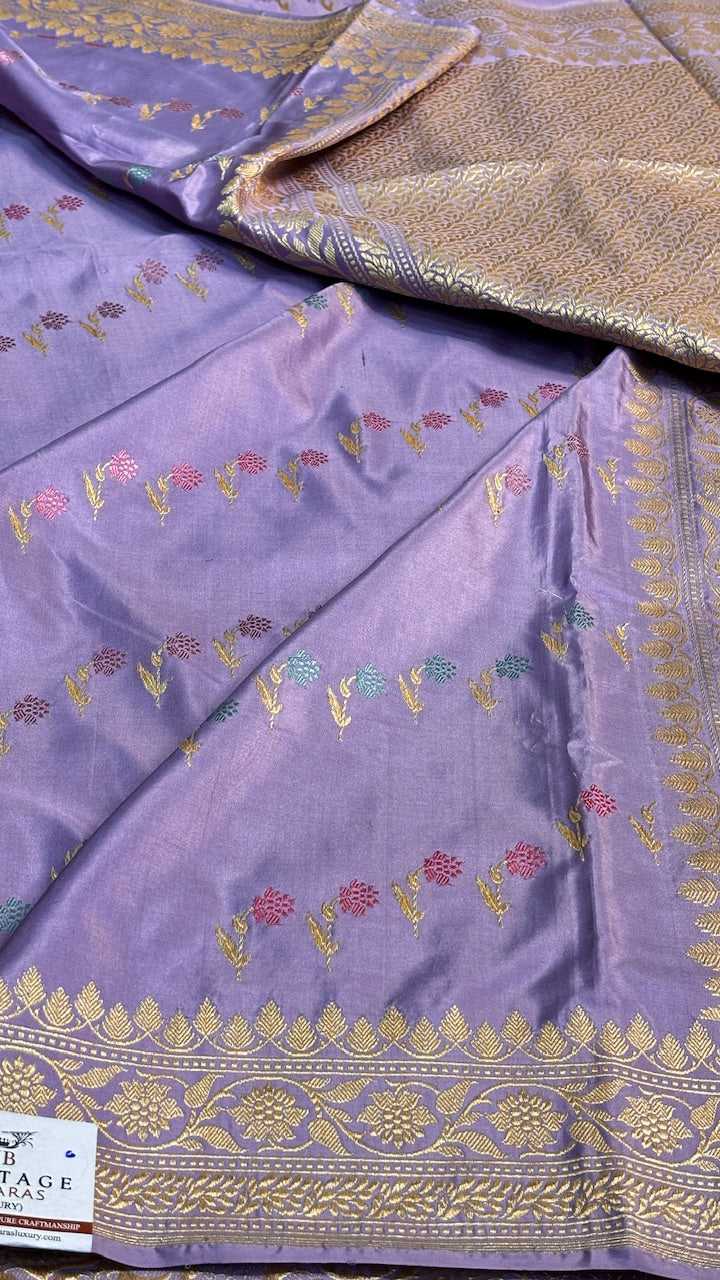 Lavender Mist Pure Banarasi Katan Silk Handwoven Saree