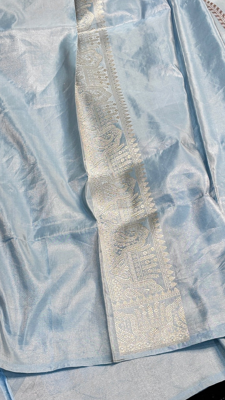 Powder Blue Tissue Banarasi Silk Handwoven Saree