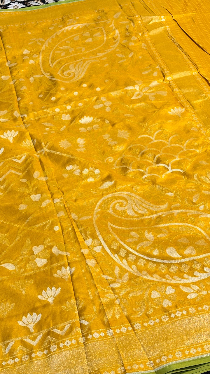 Musterd Yellow Ektara Silk Jamdani handloom Saree