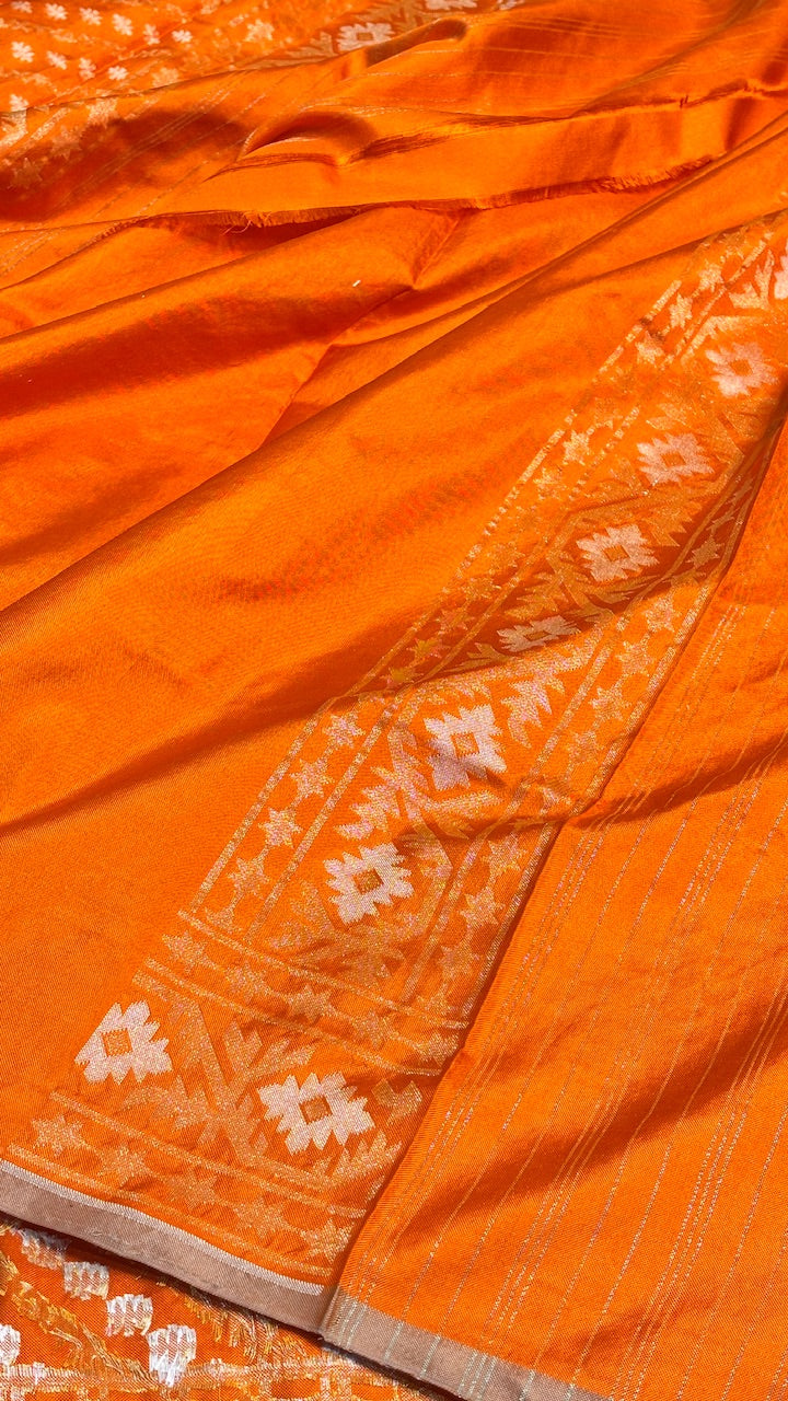 Orange Ektara Silk Jamdani handloom Saree