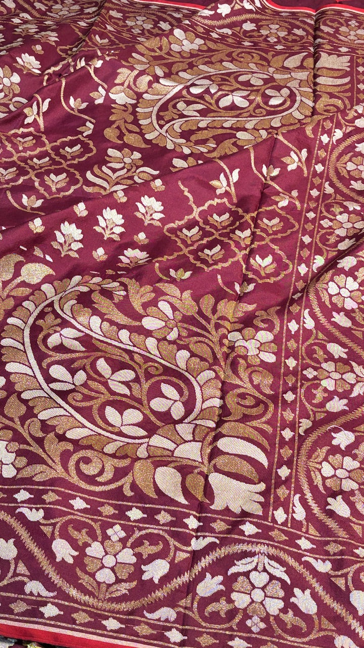Wine Ektara Silk Jamdani handloom Saree