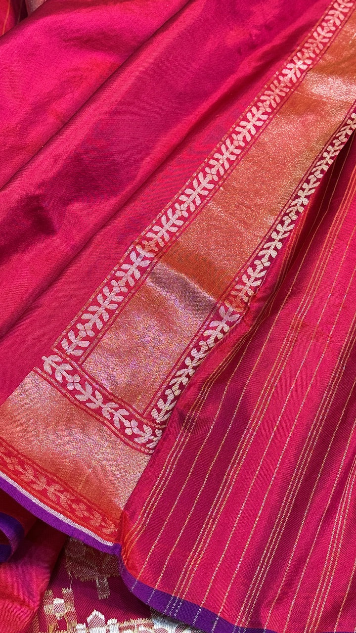 Rani Pink Ektara Silk Jamdani handloom Saree