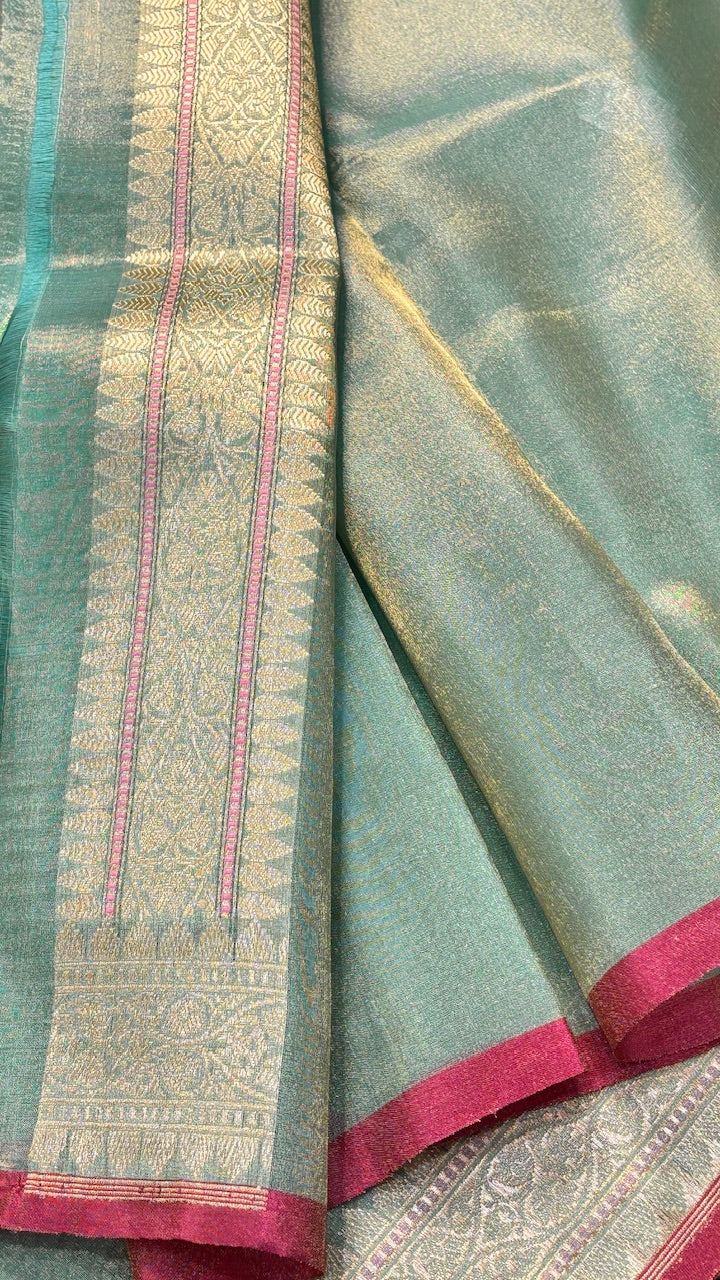 Sage Green Tissue Banarasi Silk Handwoven Saree