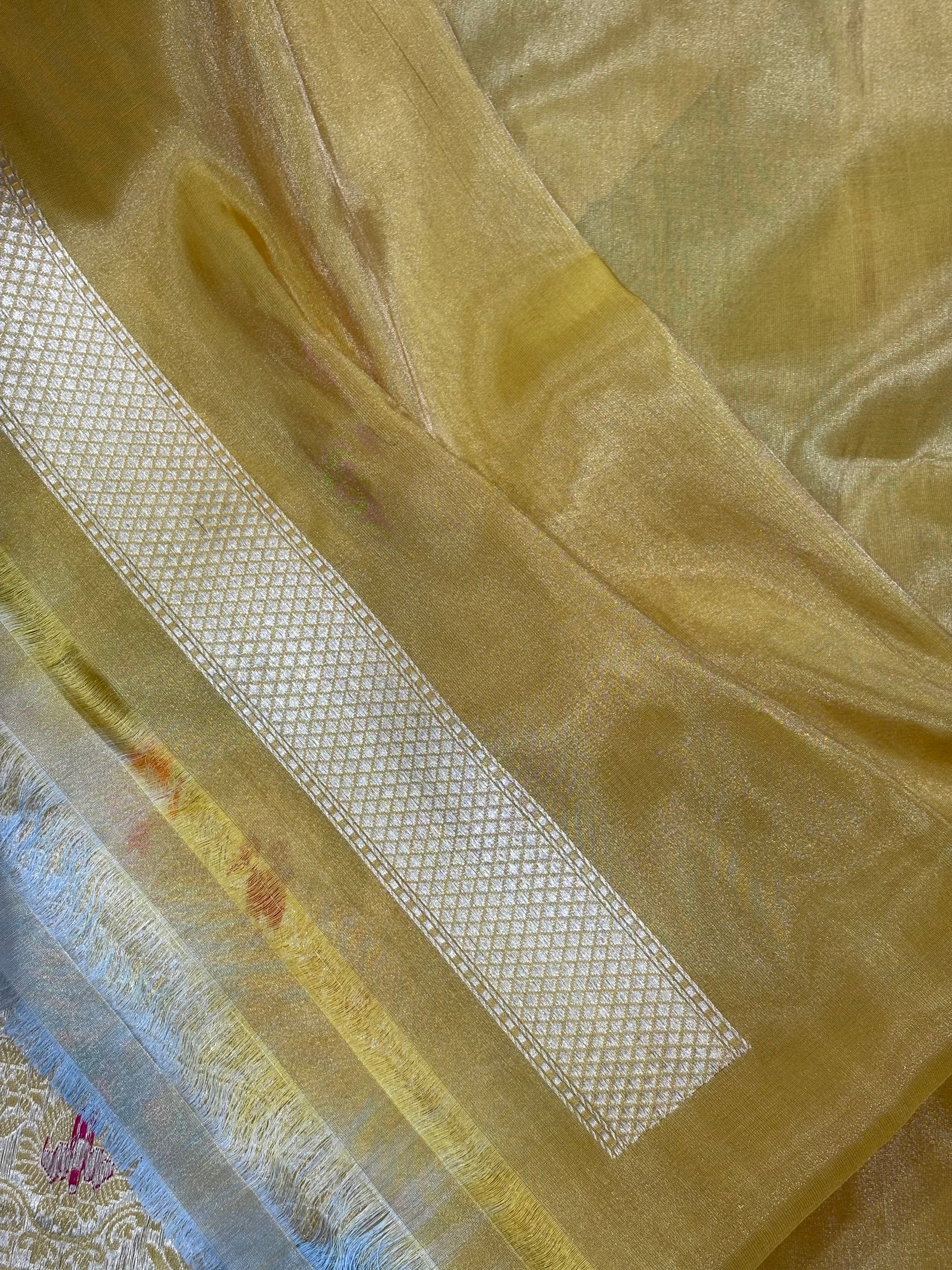 Yellow Banarasi Tissue Silk Handwoven Saree