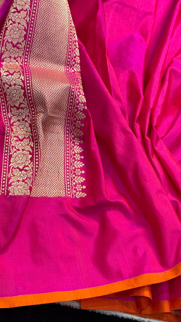 Rani Pink Pure Banarasi Katan Silk Handwoven Saree