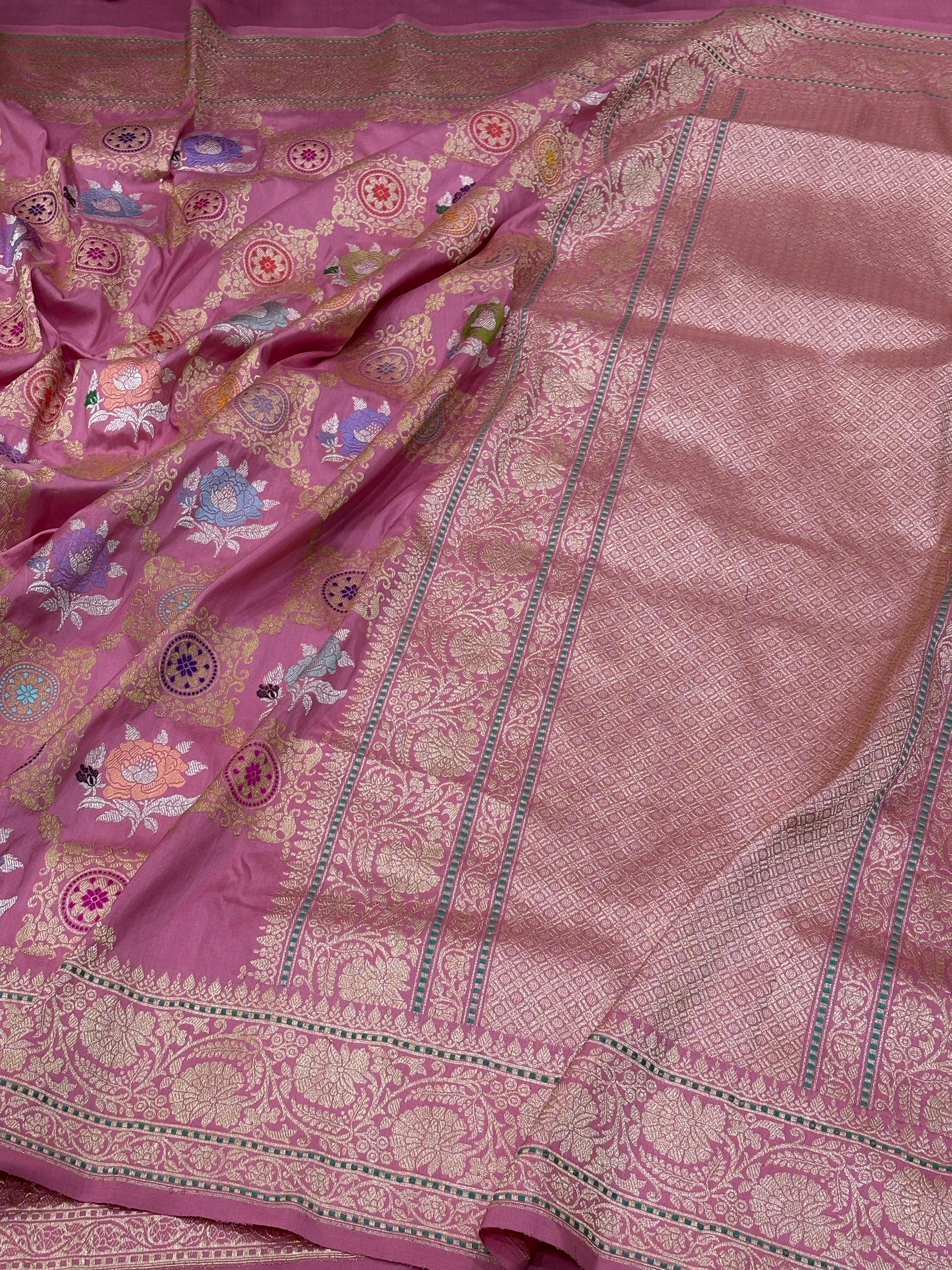 Pink Banarasi Pure Katan Silk Handwoven Saree