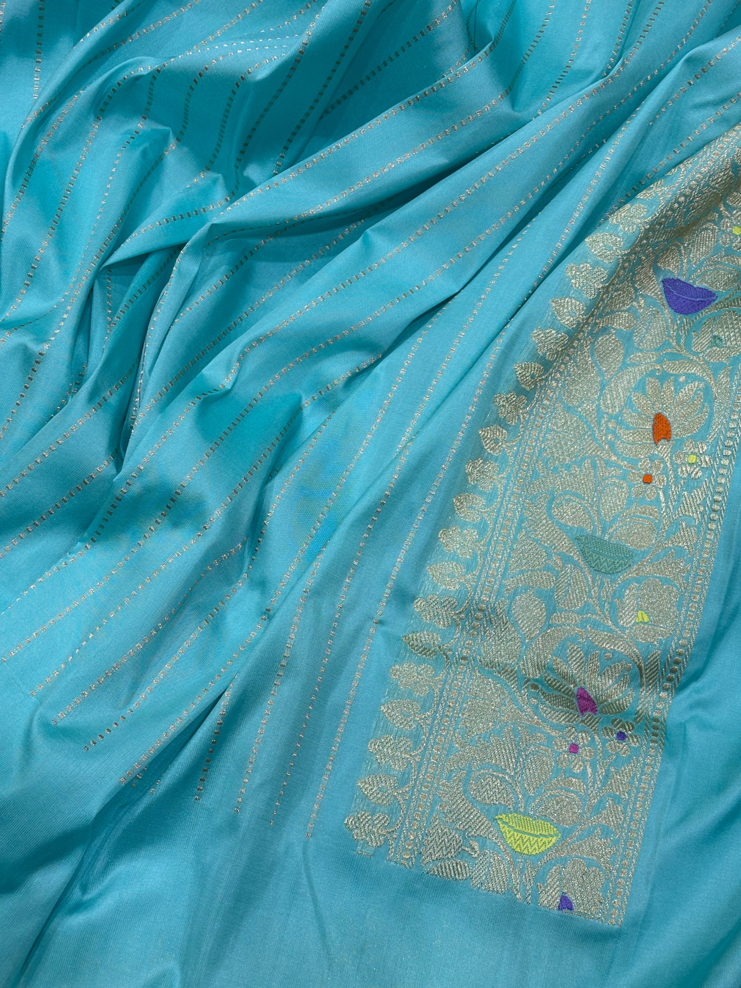 Sky Blue Banarasi Pure Katan Silk Handwoven Saree