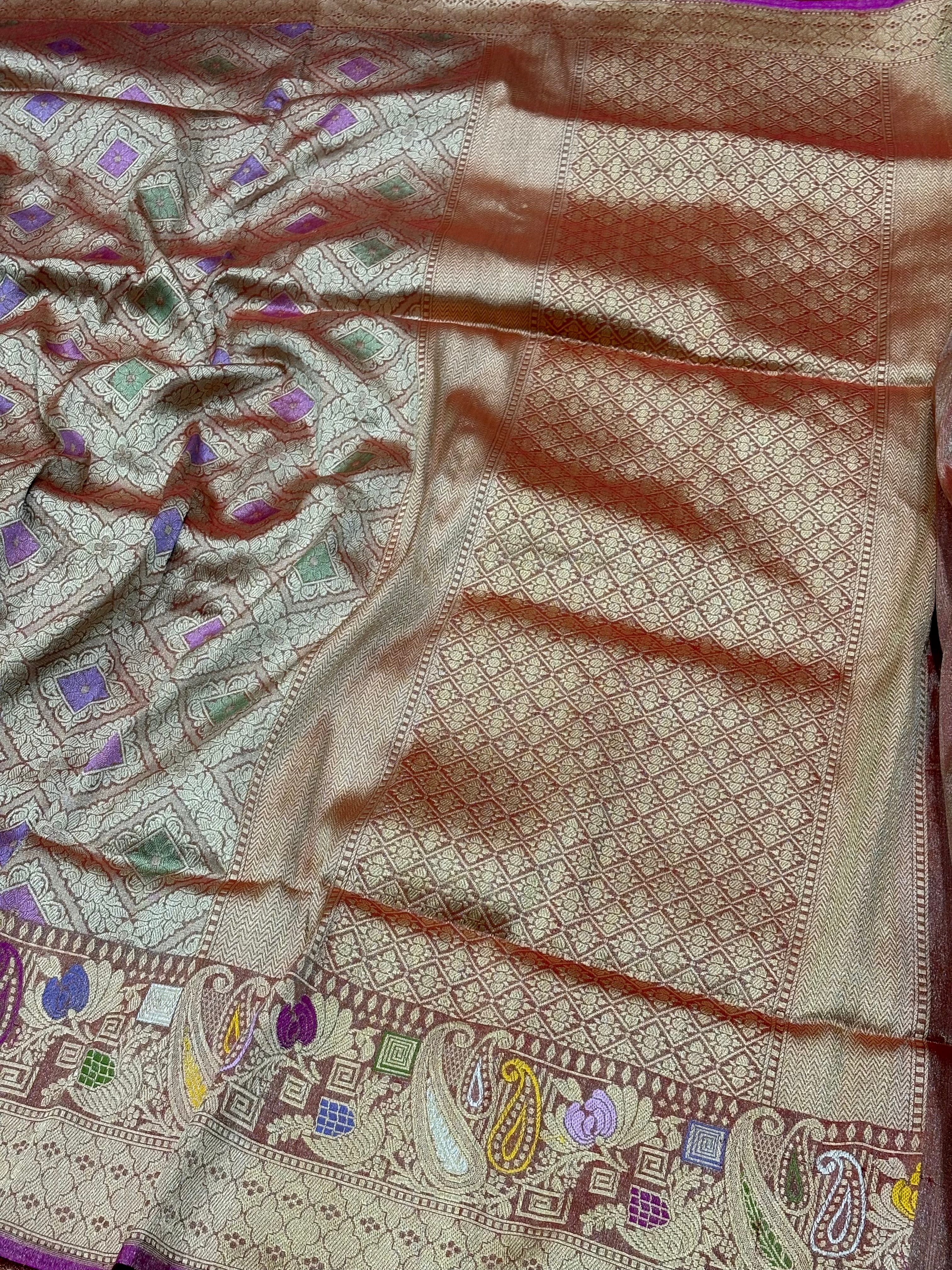 Rust Gold Banarasi Tissue Silk Handwoven Saree