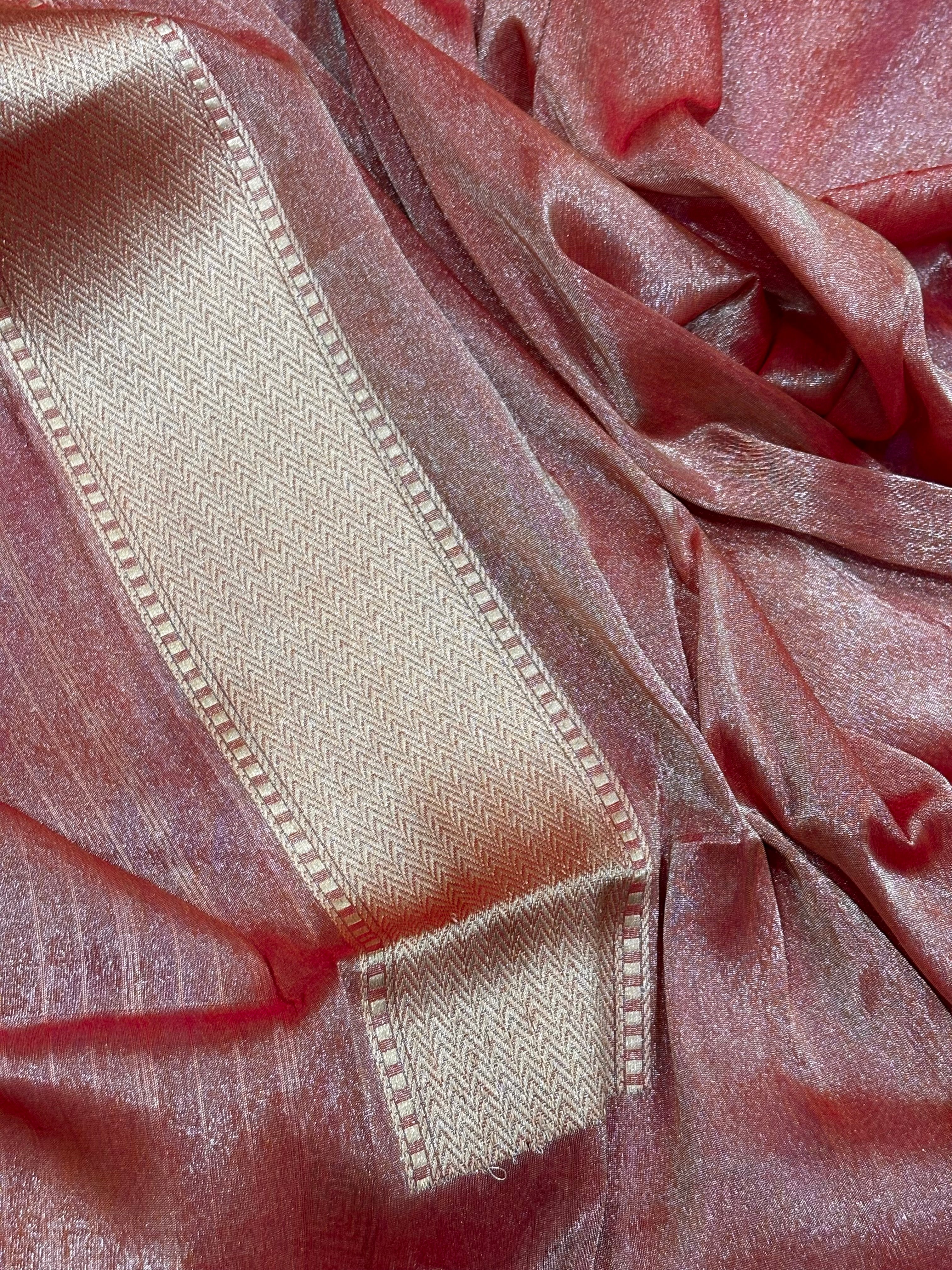 Rust Gold Banarasi Tissue Silk Handwoven Saree