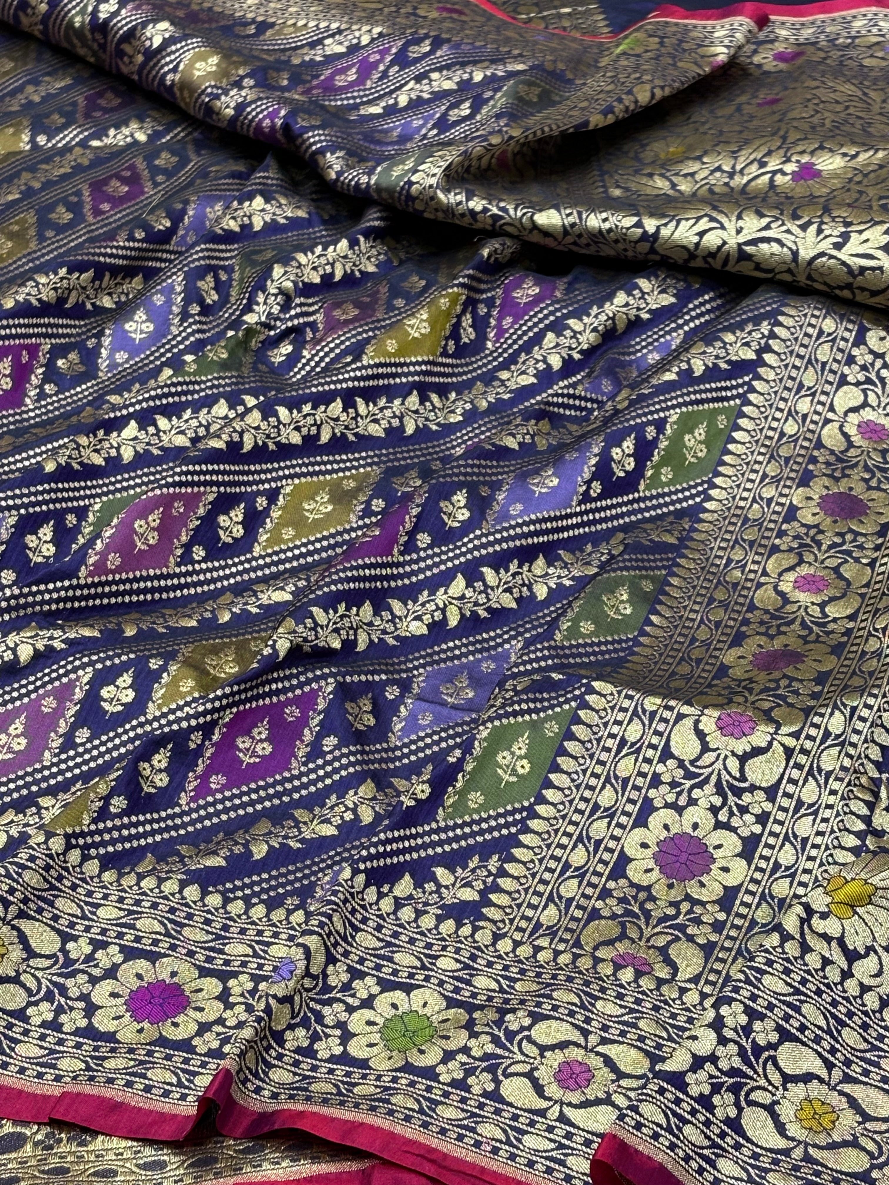 Midnight Blue Pure Banarasi Katan Silk Saree