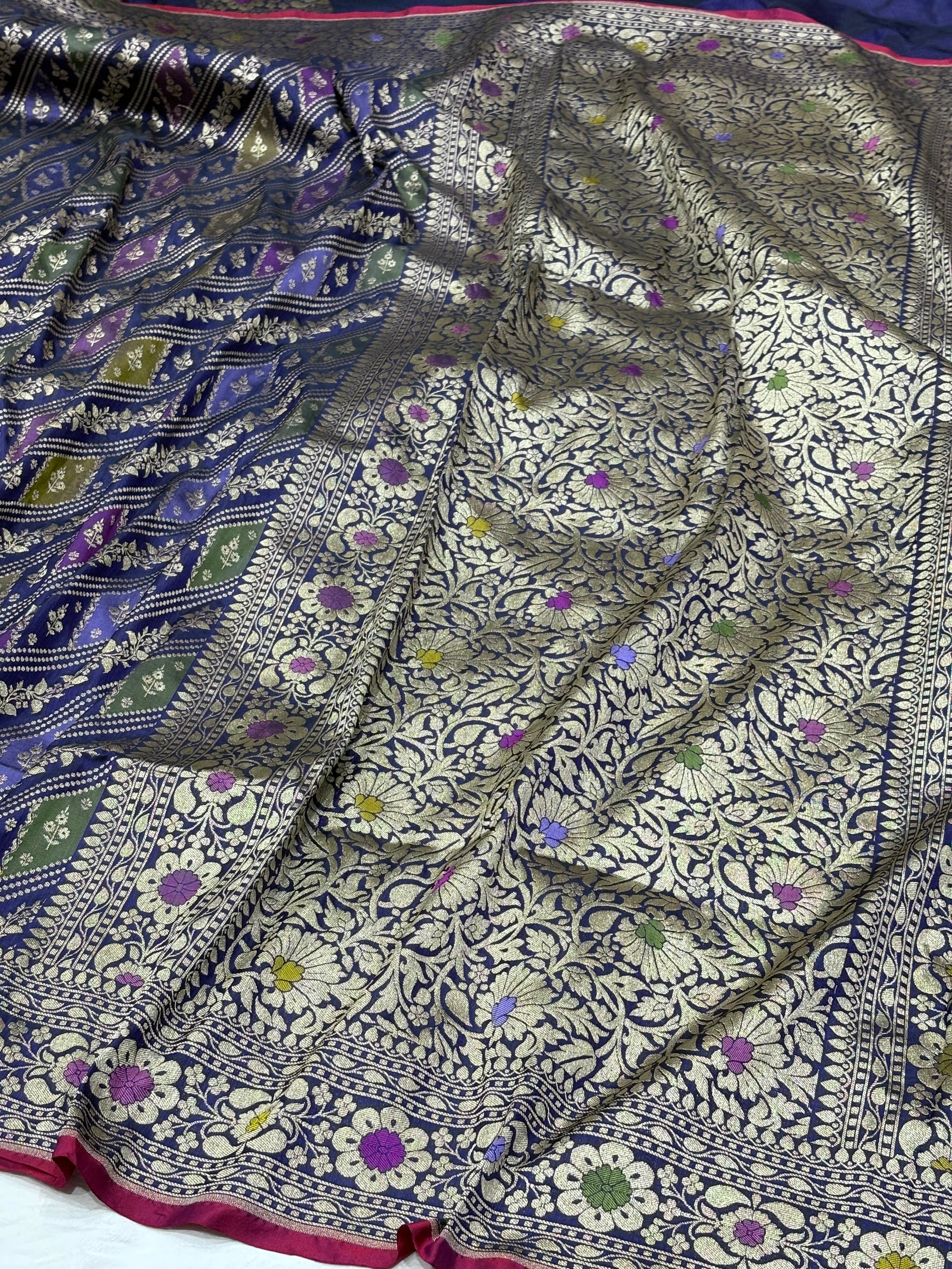 Midnight Blue Pure Banarasi Katan Silk Saree