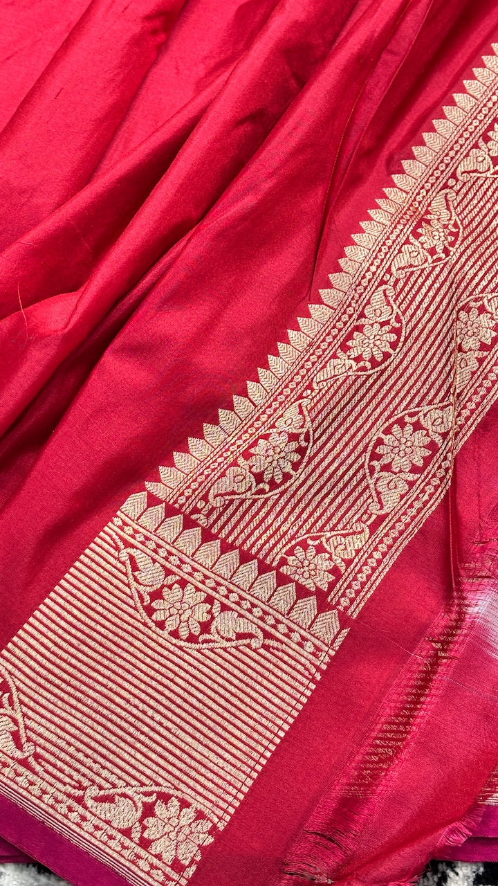 Red Pure Banarasi Rangkaat Silk Handloom Saree