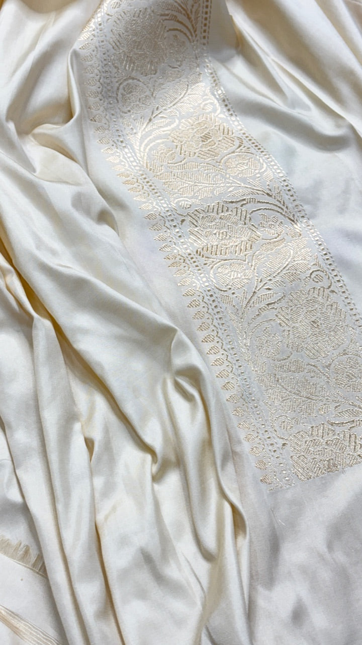 Ivory Pure Banarasi Silk Handloom Saree