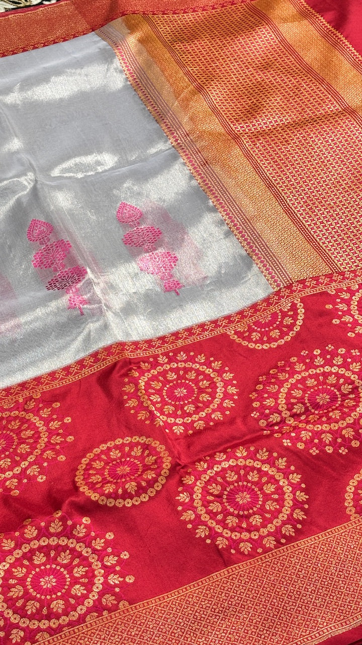 Silver Tissue Banarasi Silk Handwoven Saree