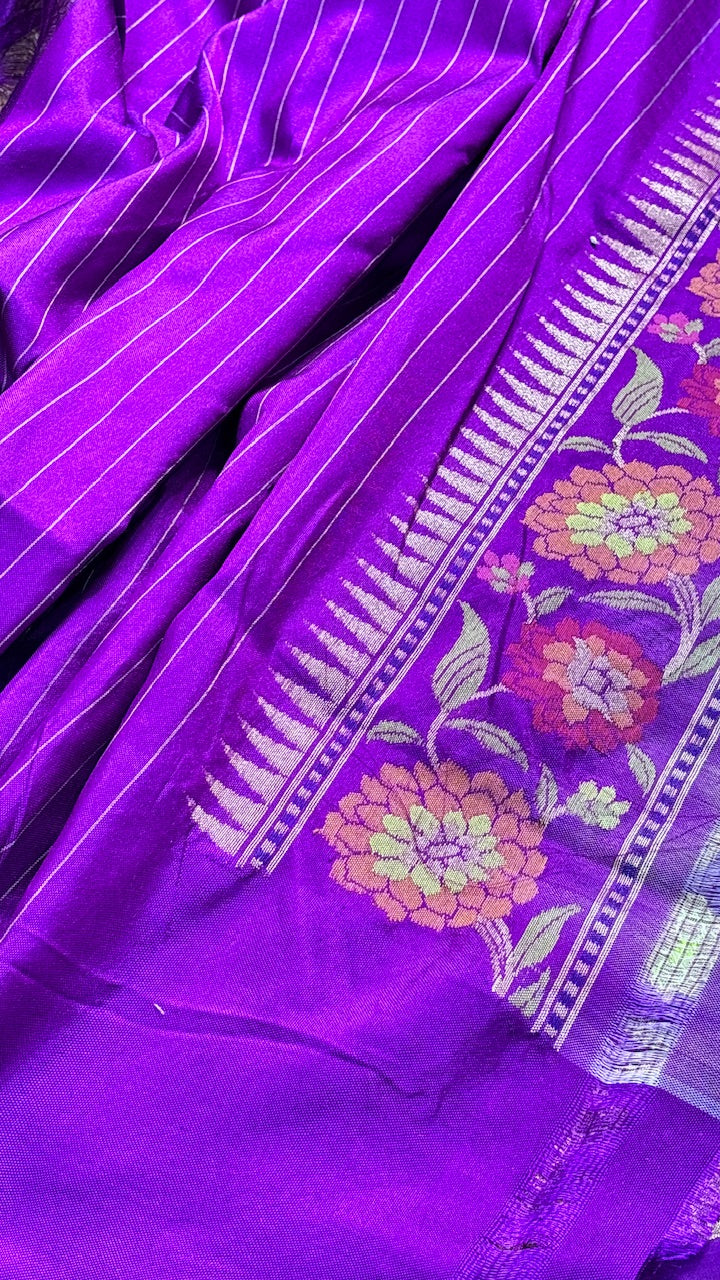 Violet Blue Banarasi Kora Silk Handwoven Saree