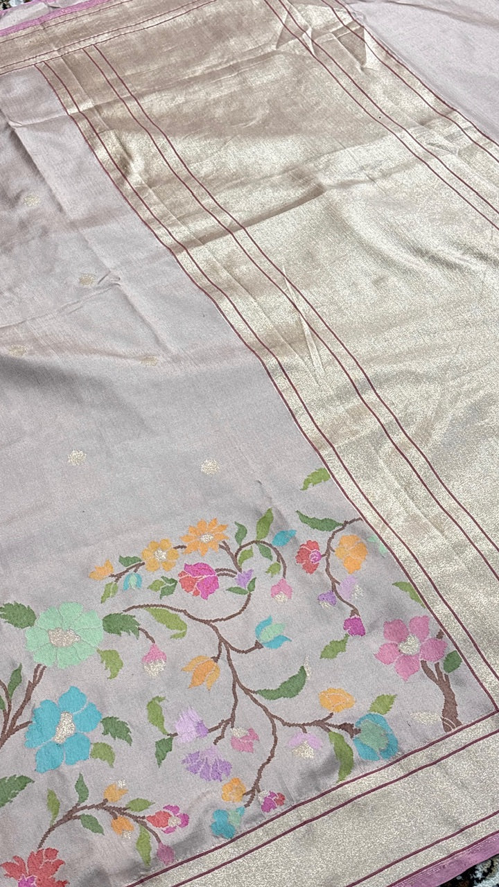Ivory Pure Banarasi Ektara Silk Handwoven Saree