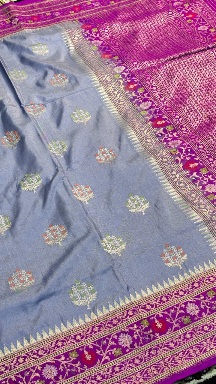 Steel Blue Pure Banarasi Ektara Silk Handwoven Saree