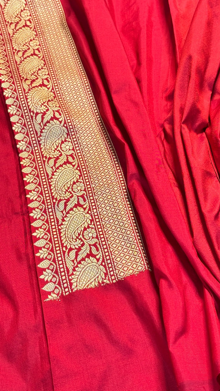 Red Pure Banarasi Katan Silk Handloom Saree