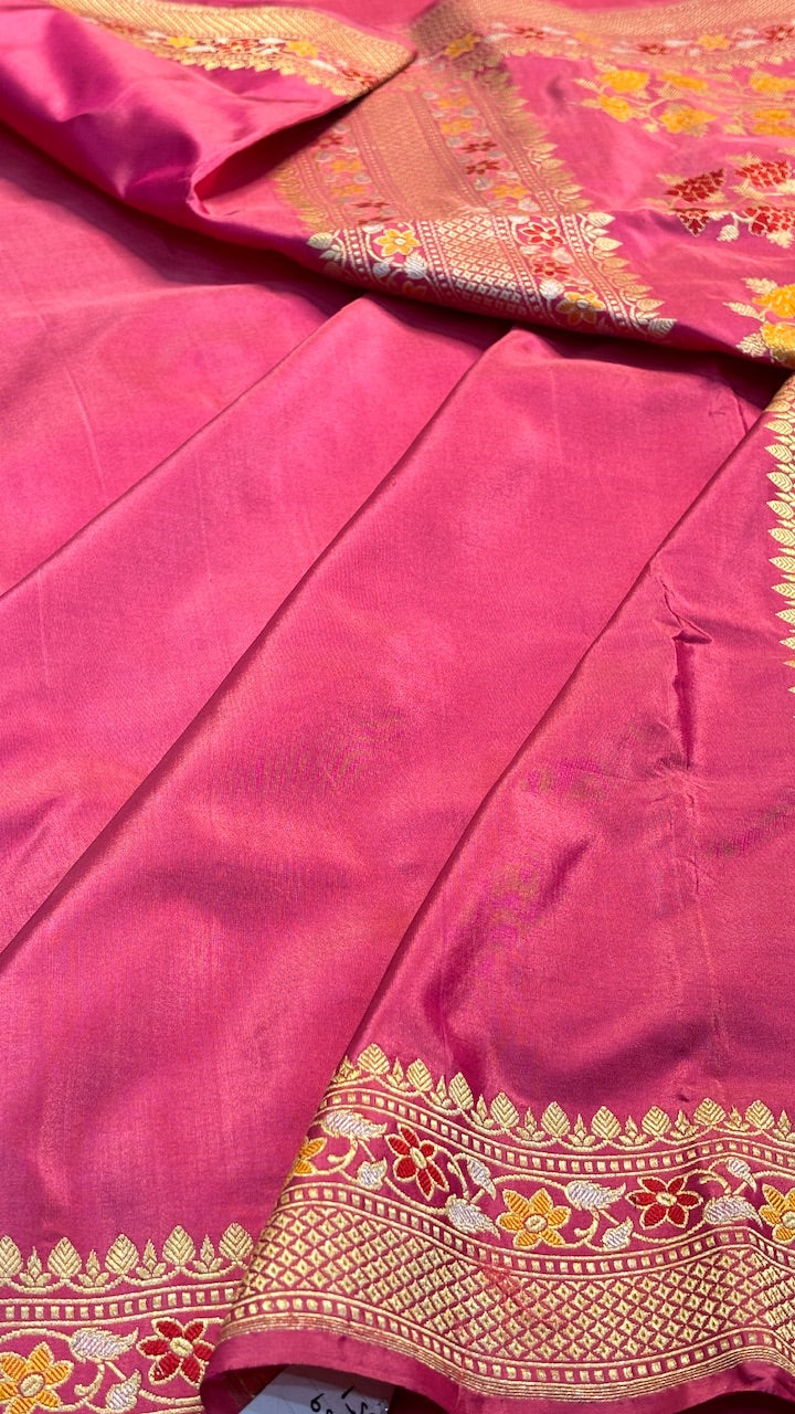 Peach Rose Pure Banarasi Katan Silk Handloom Saree