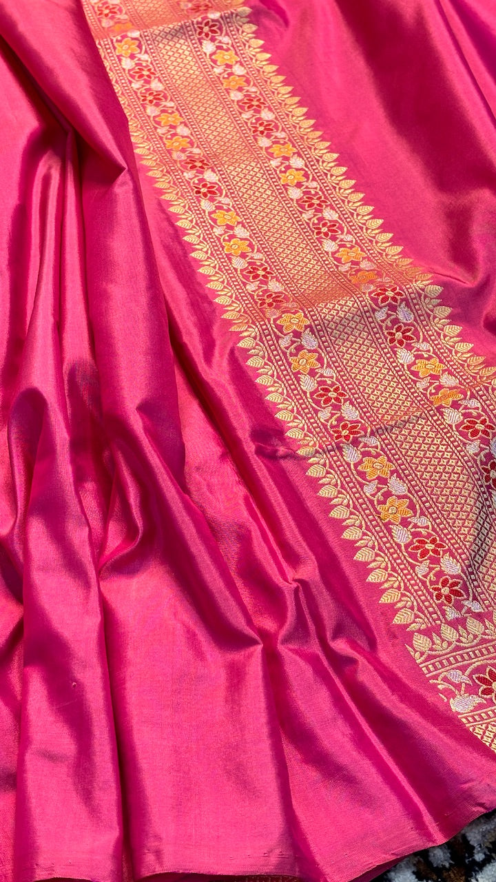 Peach Rose Pure Banarasi Katan Silk Handloom Saree