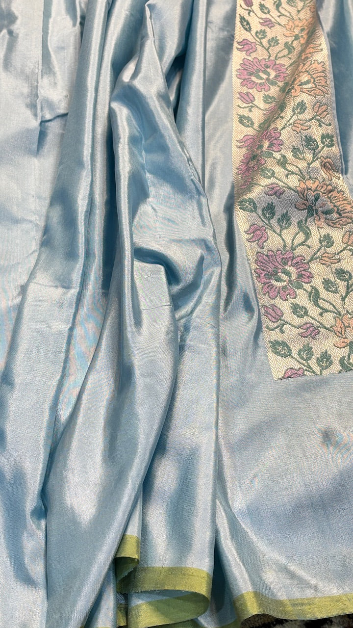 Powder Blue Pure Banarasi Katan Silk Handloom Saree
