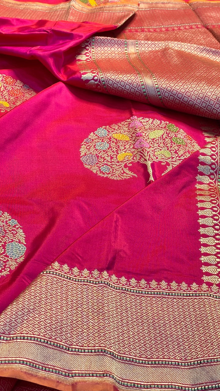 Rani Pink Pure Banarasi Katan Silk Handloom Saree