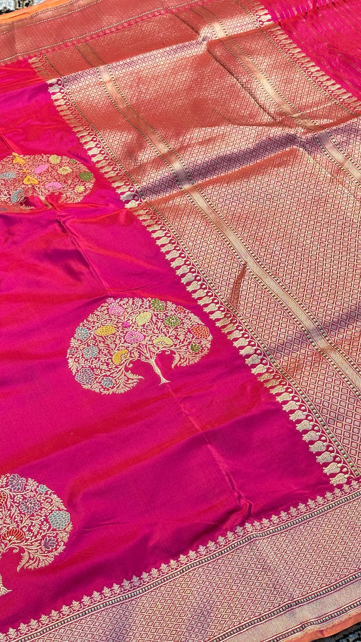 Rani Pink Pure Banarasi Katan Silk Handloom Saree