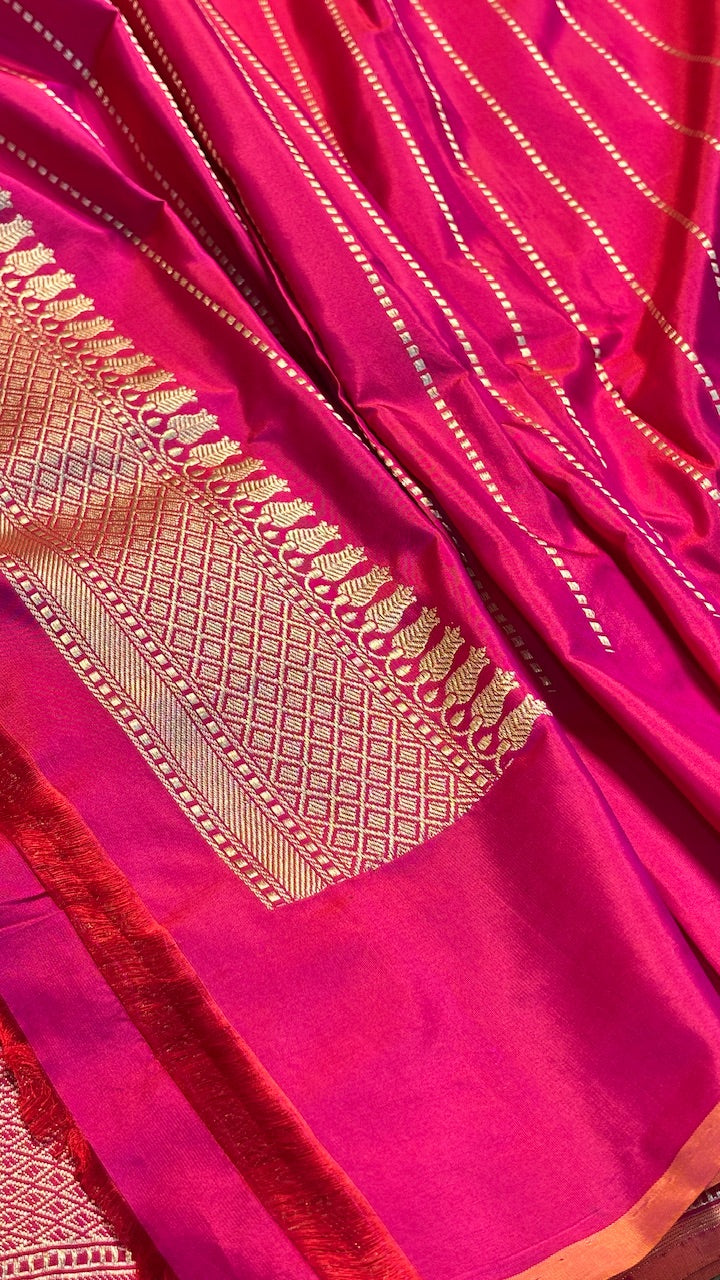 Rani Pink Pure Banarasi Katan Silk Handloom Saree