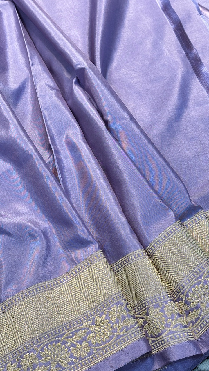 Dusty Lavender Blue Pure Banarasi Katan Silk Handloom Saree