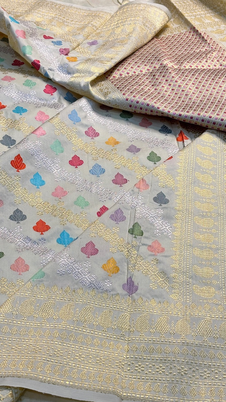 Ivory Pure Banarasi Katan Silk Handloom Saree