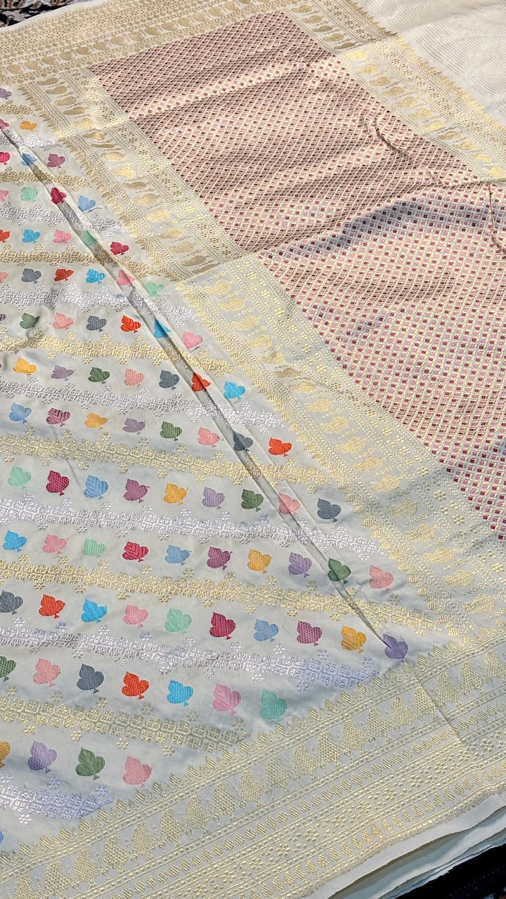 Ivory Pure Banarasi Katan Silk Handloom Saree