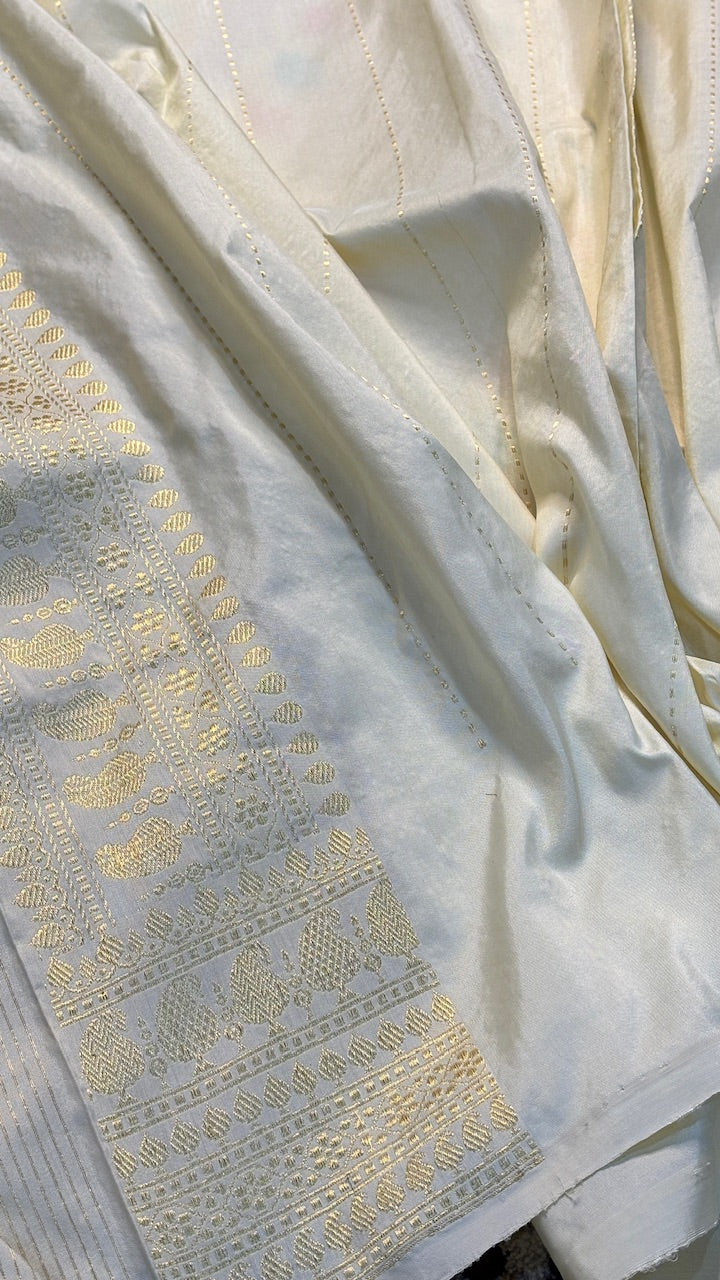 Ivory Pure Banarasi Katan Silk Handloom Saree