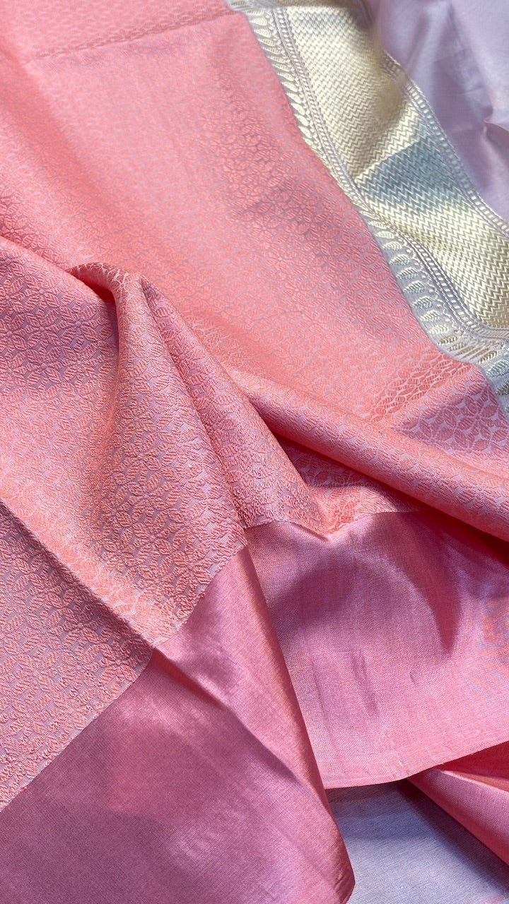 Baby Pink Banarasi Kora Silk Handwoven Saree
