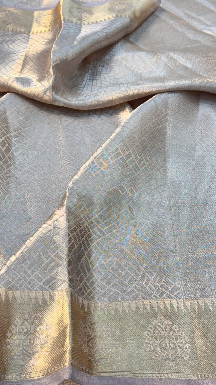 Molten Silver Pure Zari Tissue Saree