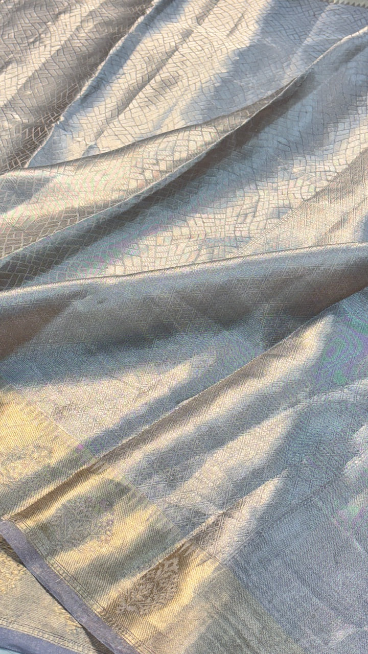 Molten Silver Pure Zari Tissue Saree