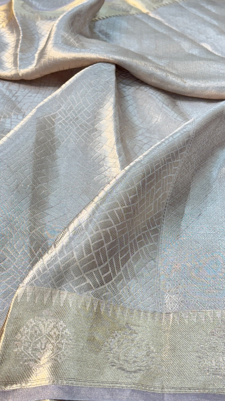 Molten Silver Pure Zari Tissue Saree