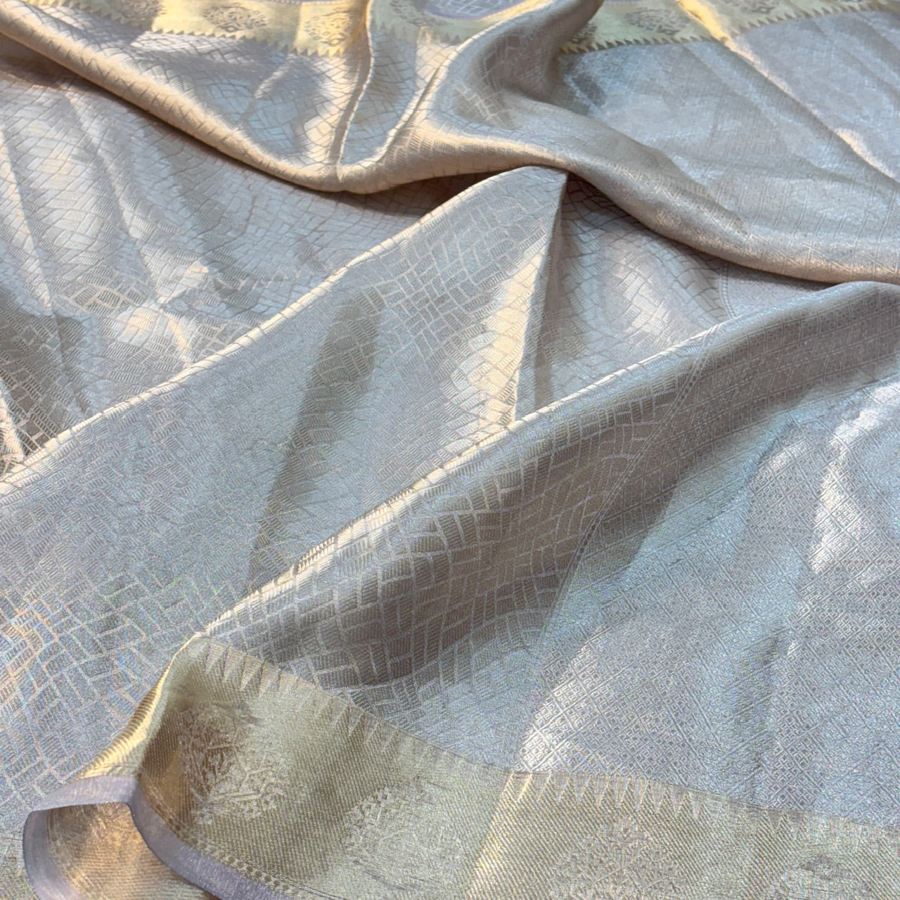 Molten Silver Pure Zari Tissue Saree