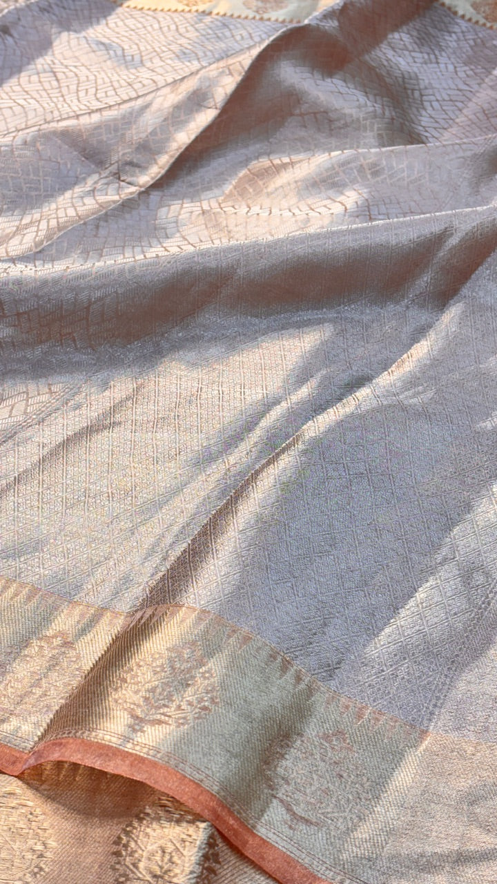 Molten Silver Pure Zari Tissue Saree