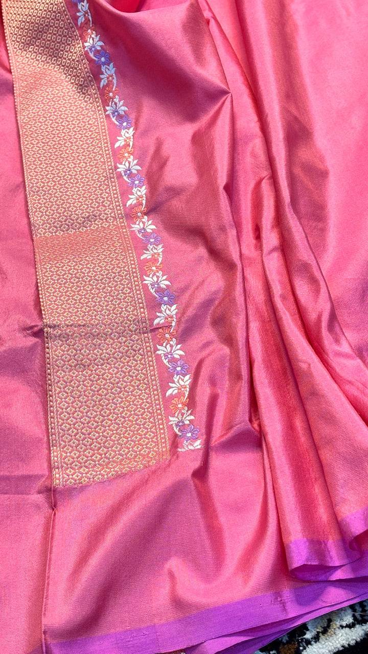 Pink Pure Banarasi Katan Silk Handloom Saree
