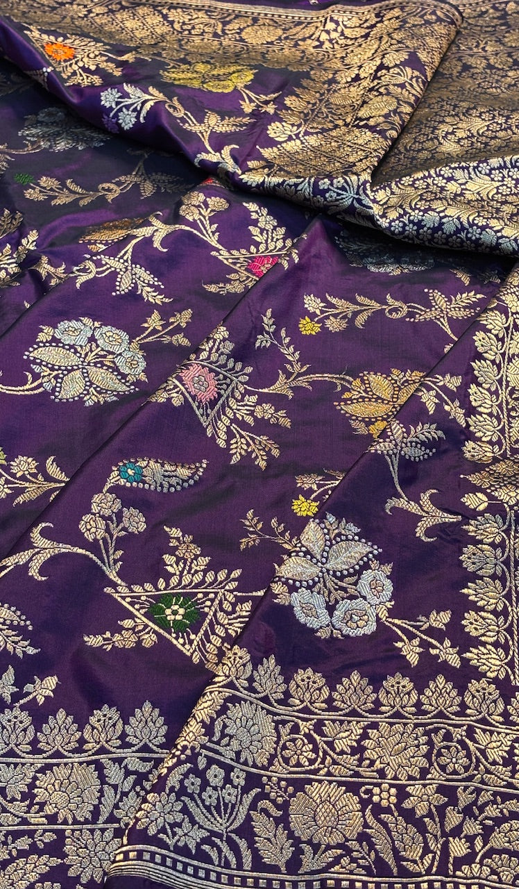 Purple Pure Banarasi Katan Silk Handloom Saree