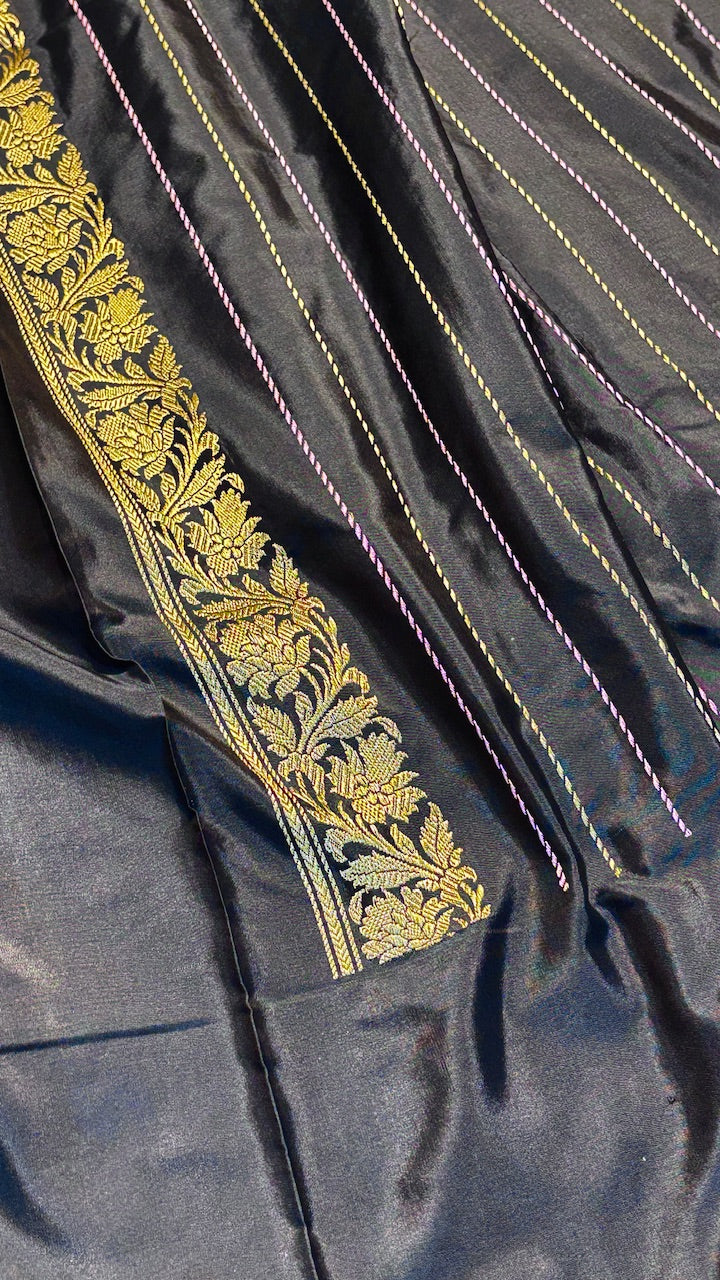 Black Pure Banarasi Katan Silk Handloom Saree