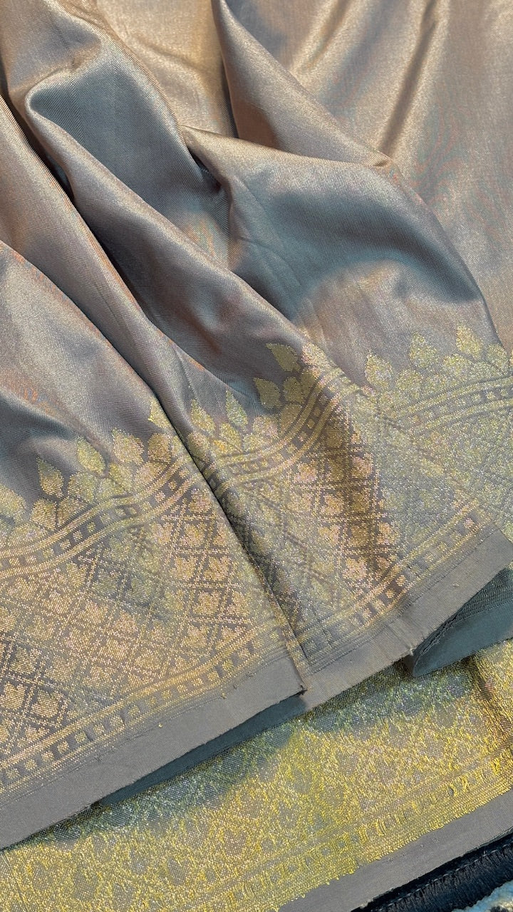 Smoky Grey Pure Banarasi Katan Silk Handloom Saree