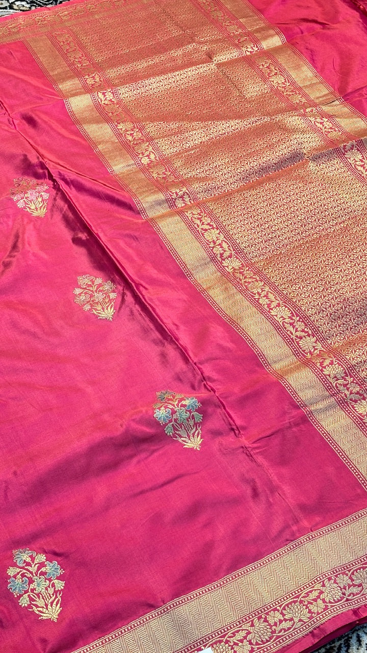 Rani Rose Pink Pure Banarasi Katan Silk Handloom Saree