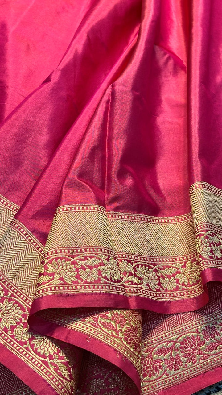 Rani Rose Pink Pure Banarasi Katan Silk Handloom Saree