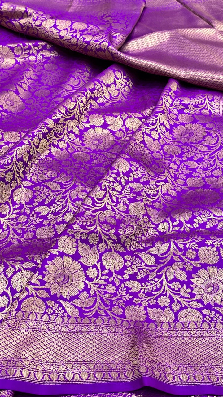 Purple Banarasi Brocade Silk Saree