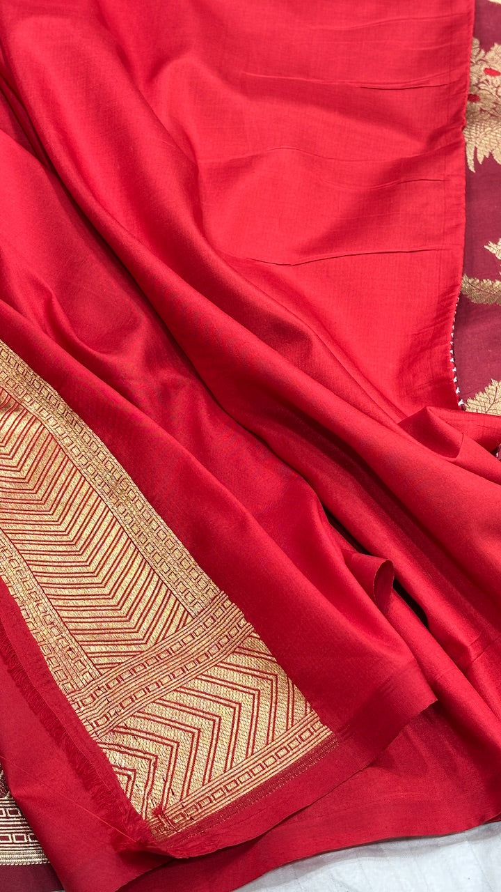 Maroon Banarasi Brocade Silk Saree