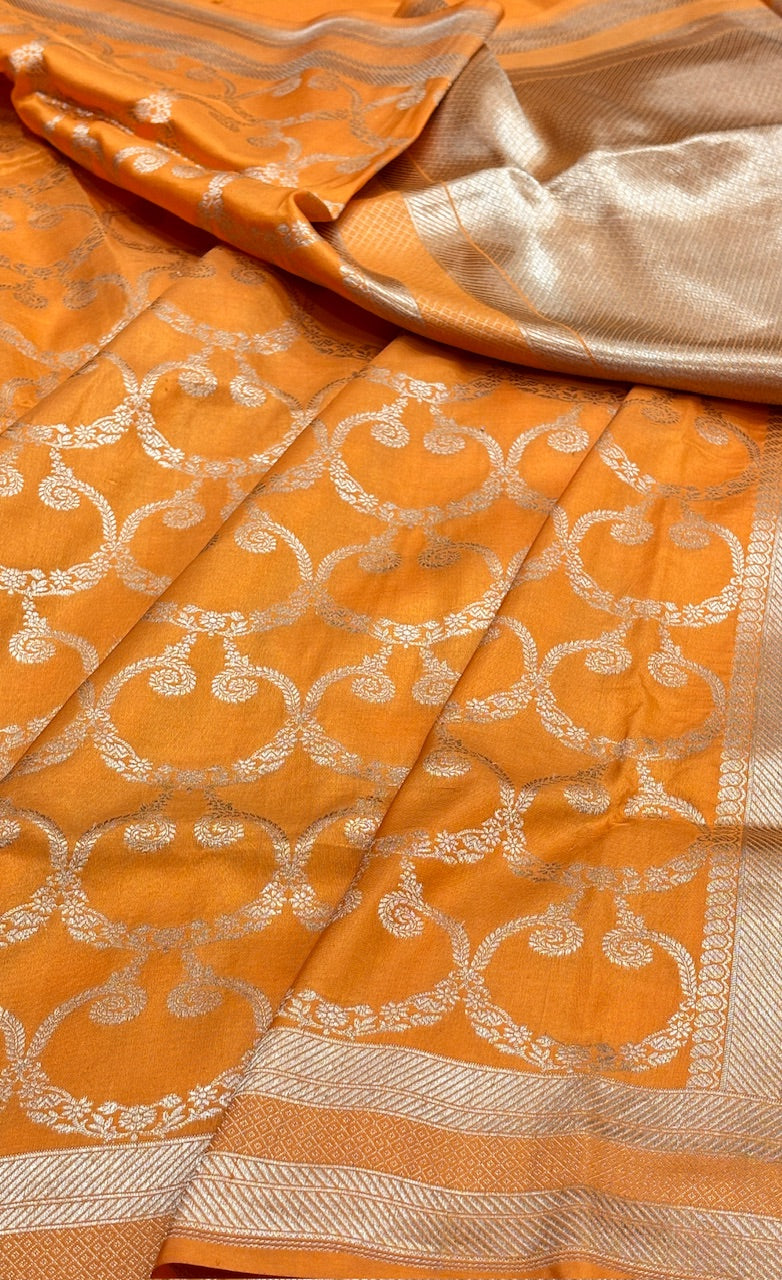 Orange Banarasi Brocade Silk Saree