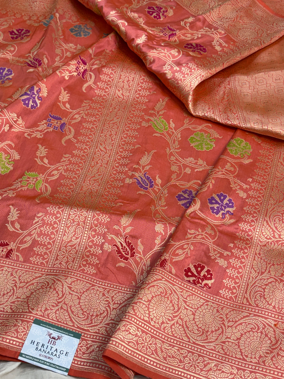 Orangish Pink Handwoven Pure BANARASI Katan Silk Saree